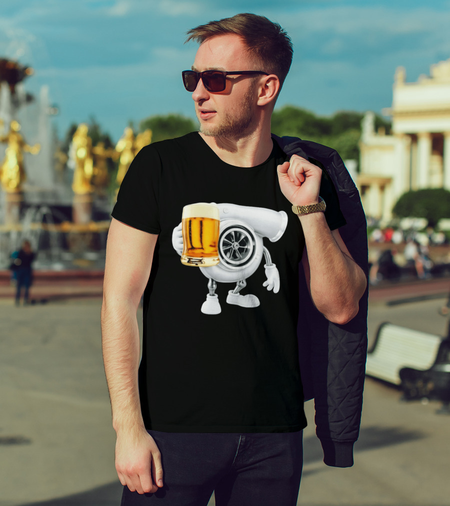 Turbo Beer Turbocharger Car Enthusiast Character With Beer T-Shirt