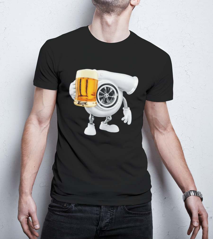 Turbo Beer Turbocharger Car Enthusiast Character With Beer T-Shirt