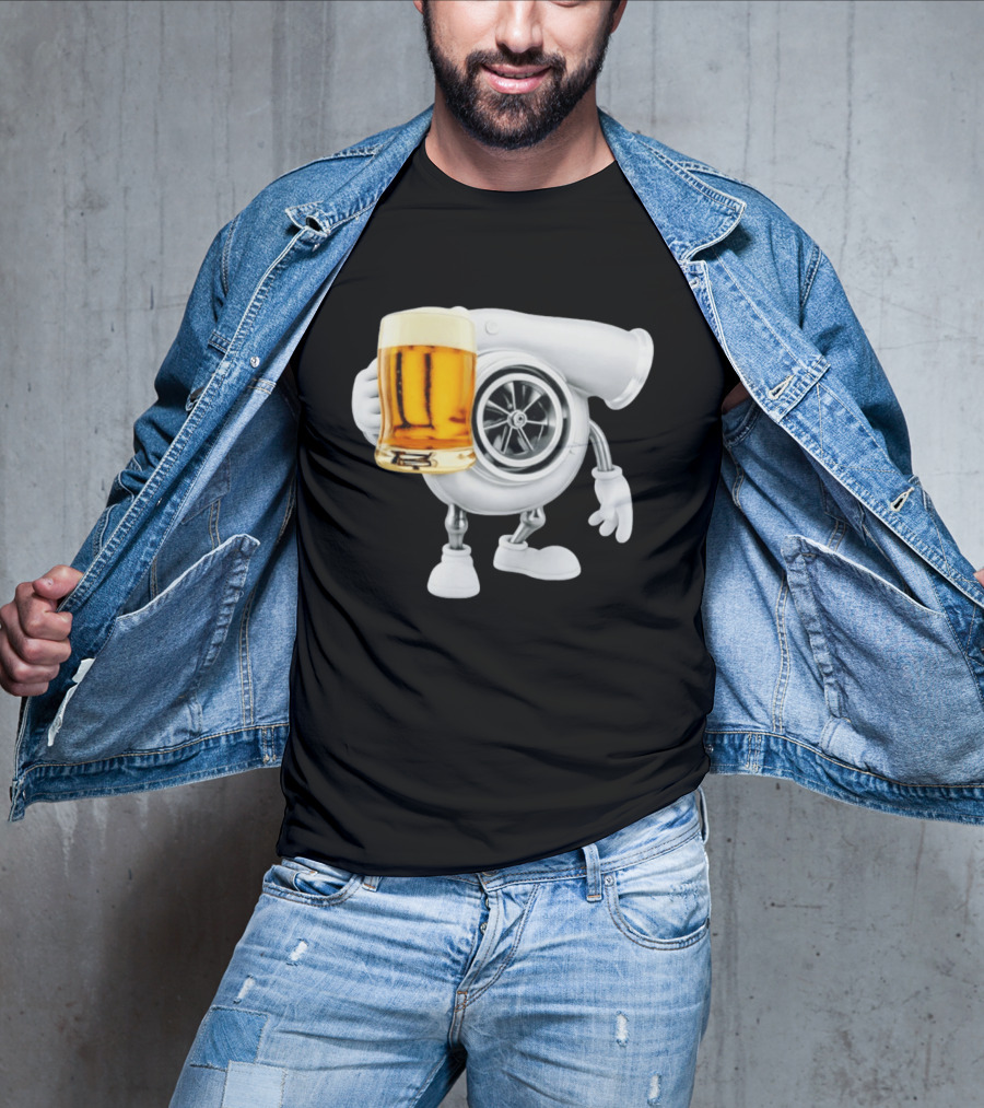 Turbo Beer Turbocharger Car Enthusiast Character With Beer T-Shirt