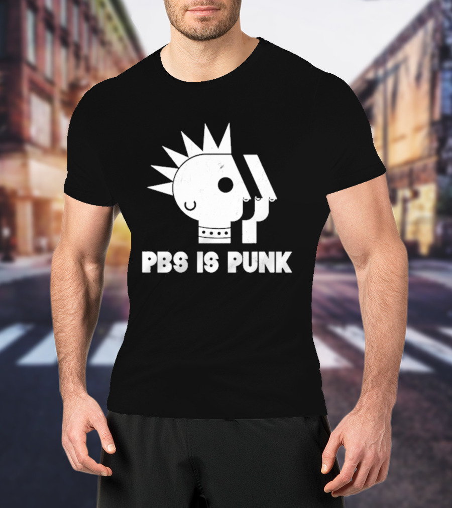 PBS Is Punk Distressed Style Mohawk Head Everyday Wear T-Shirt