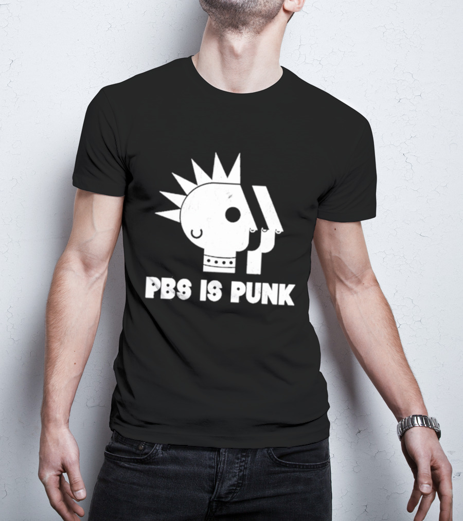PBS Is Punk Distressed Style Mohawk Head Everyday Wear T-Shirt