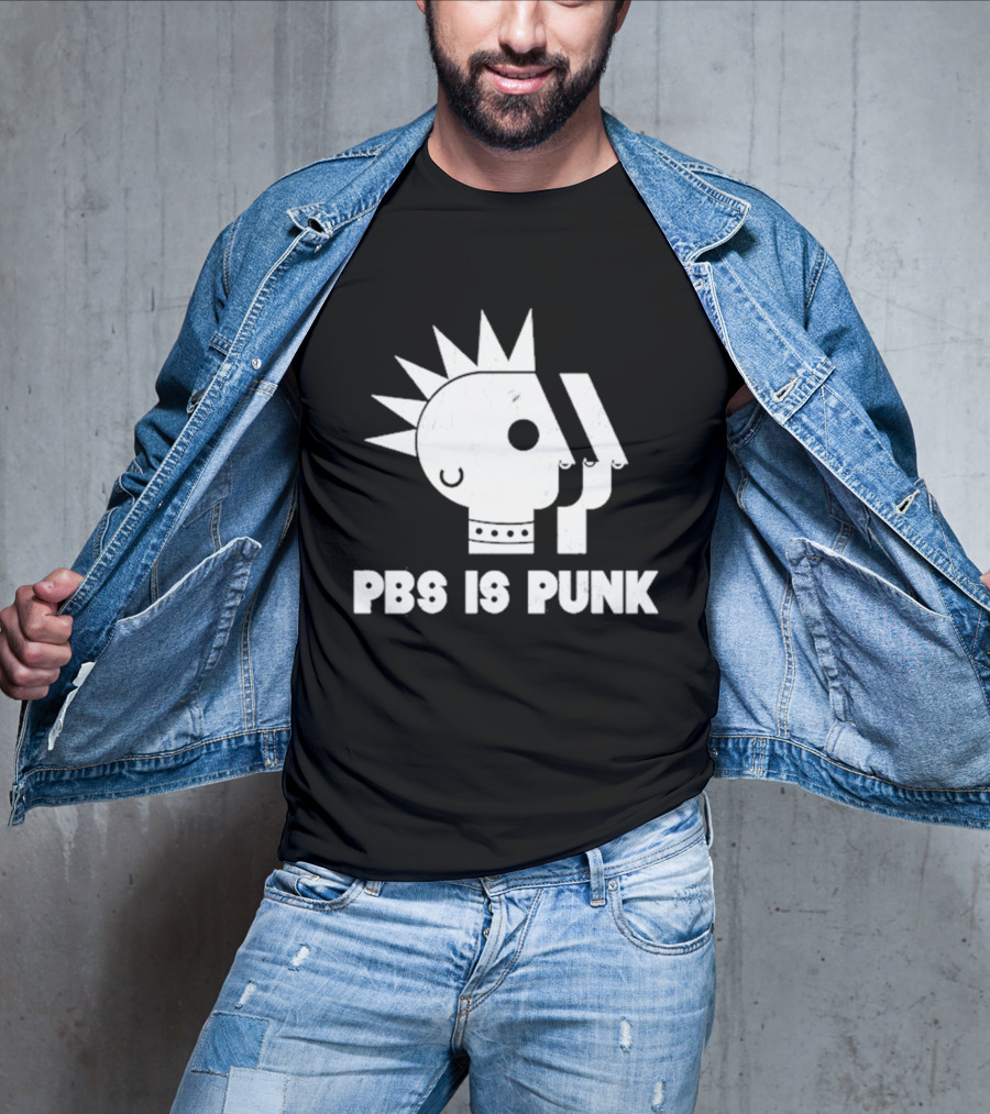 PBS Is Punk Distressed Style Mohawk Head Everyday Wear T-Shirt