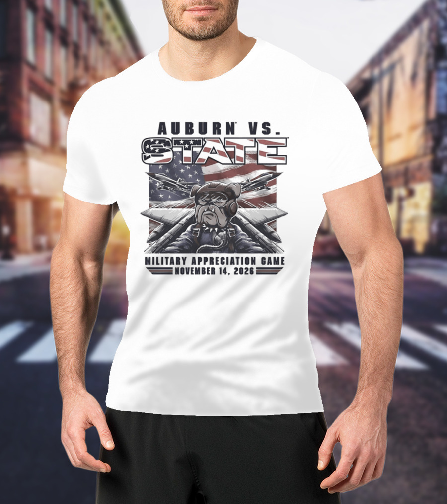 Auburn Vs State Military Appreciation Game November 14 2026 Bulldog And American Flag T-Shirt
