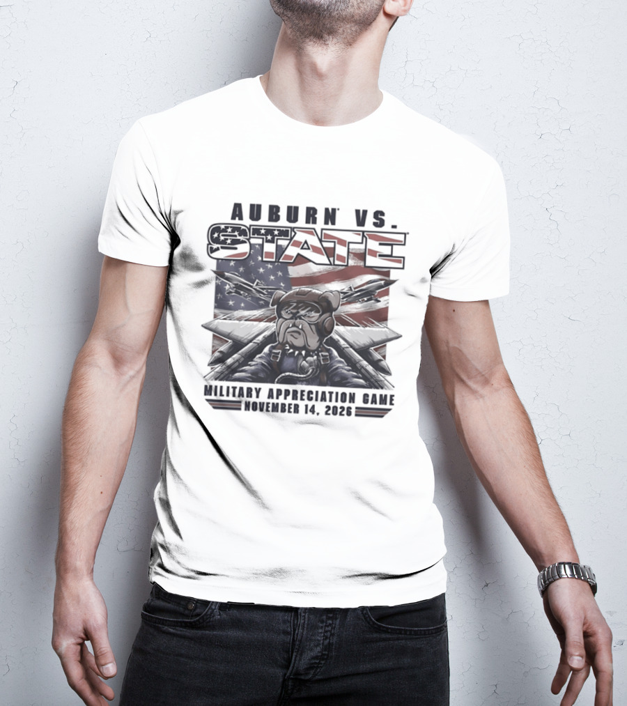 Auburn Vs State Military Appreciation Game November 14 2026 Bulldog And American Flag T-Shirt