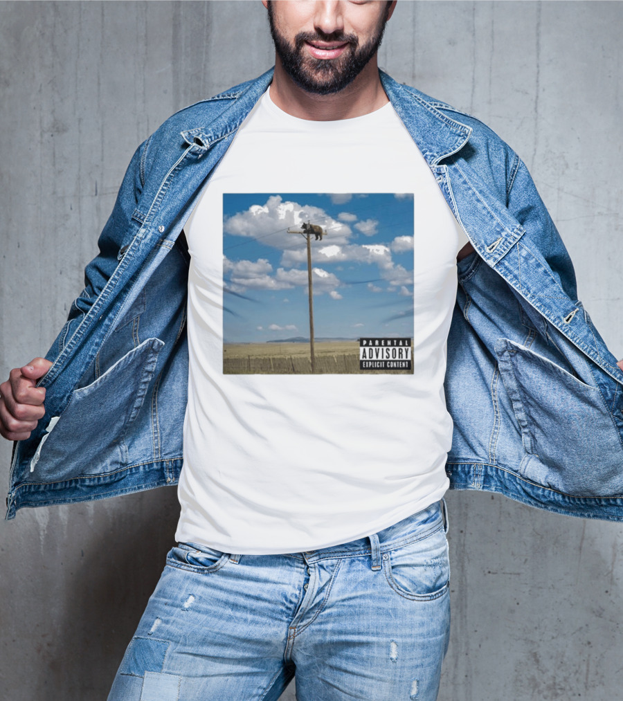 Bear On Top Of The Light Pole Parental Advisory Explicit Content Clouds Sky T-Shirt