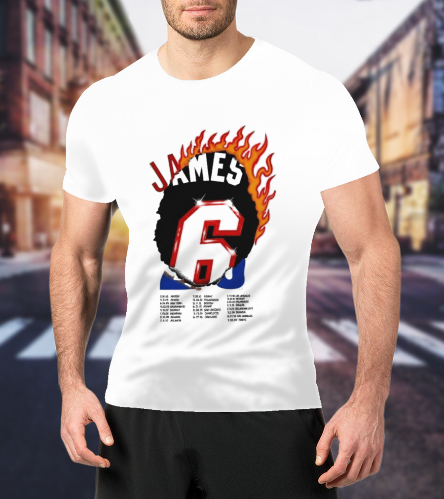 James 6 Flame Basketball Legend Bold Number Rugged T-Shirt
