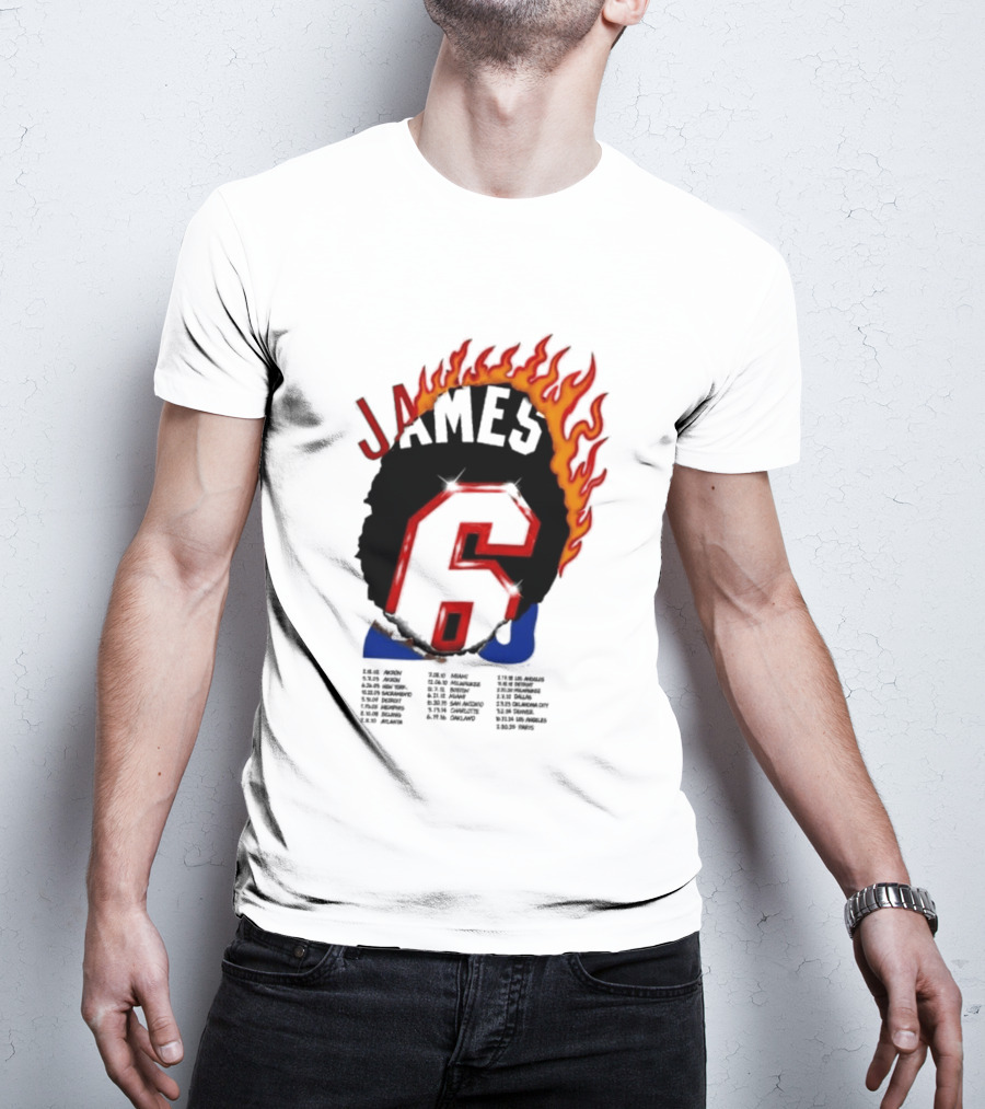 James 6 Flame Basketball Legend Bold Number Rugged T-Shirt