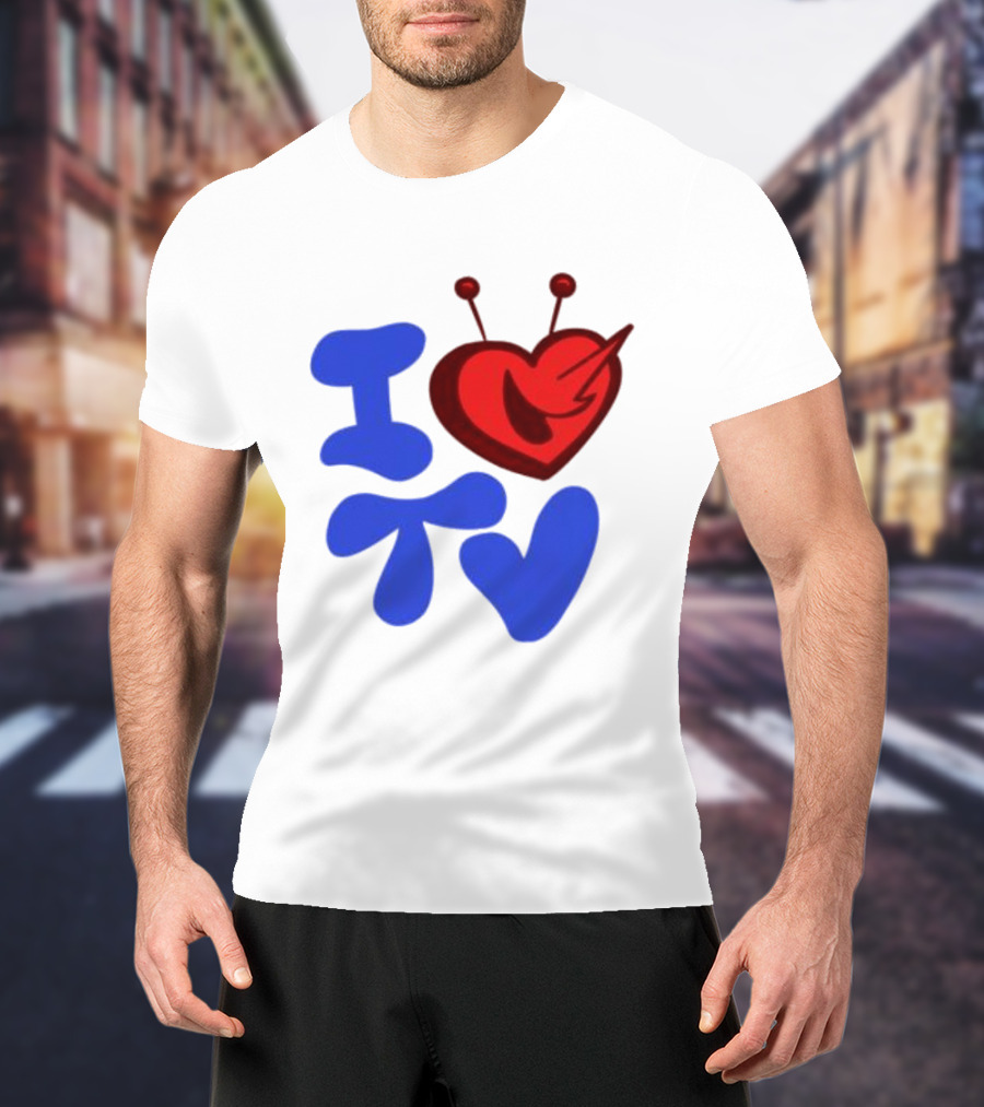 I Love TV Blue Red Heart Antenna T-Shirt