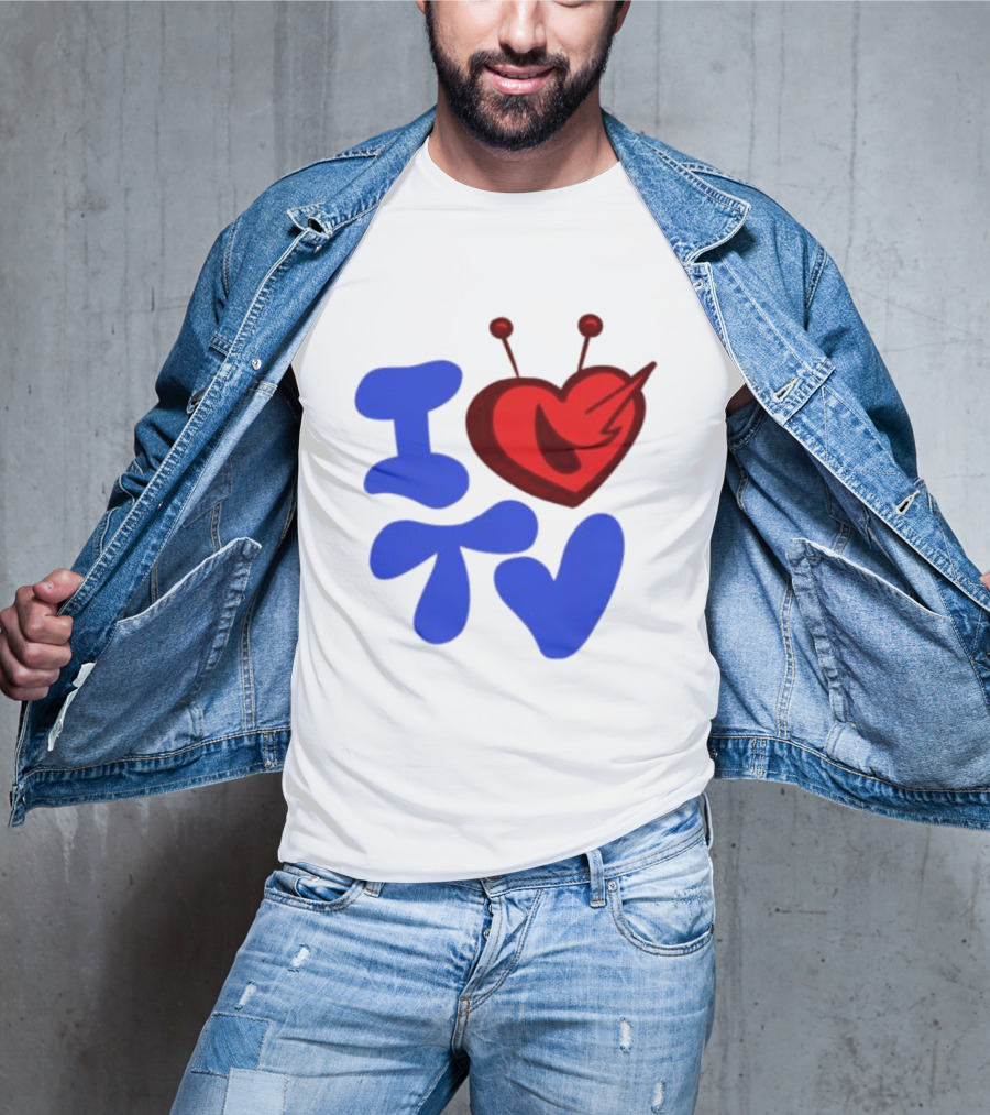 I Love TV Blue Red Heart Antenna T-Shirt