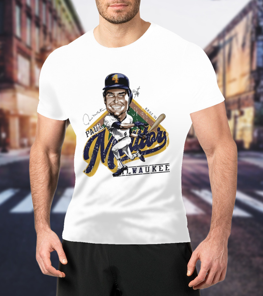 Paul Molitor Milwaukee Brewers Number 4 Bruce Stark Caricature HOF T-Shirt
