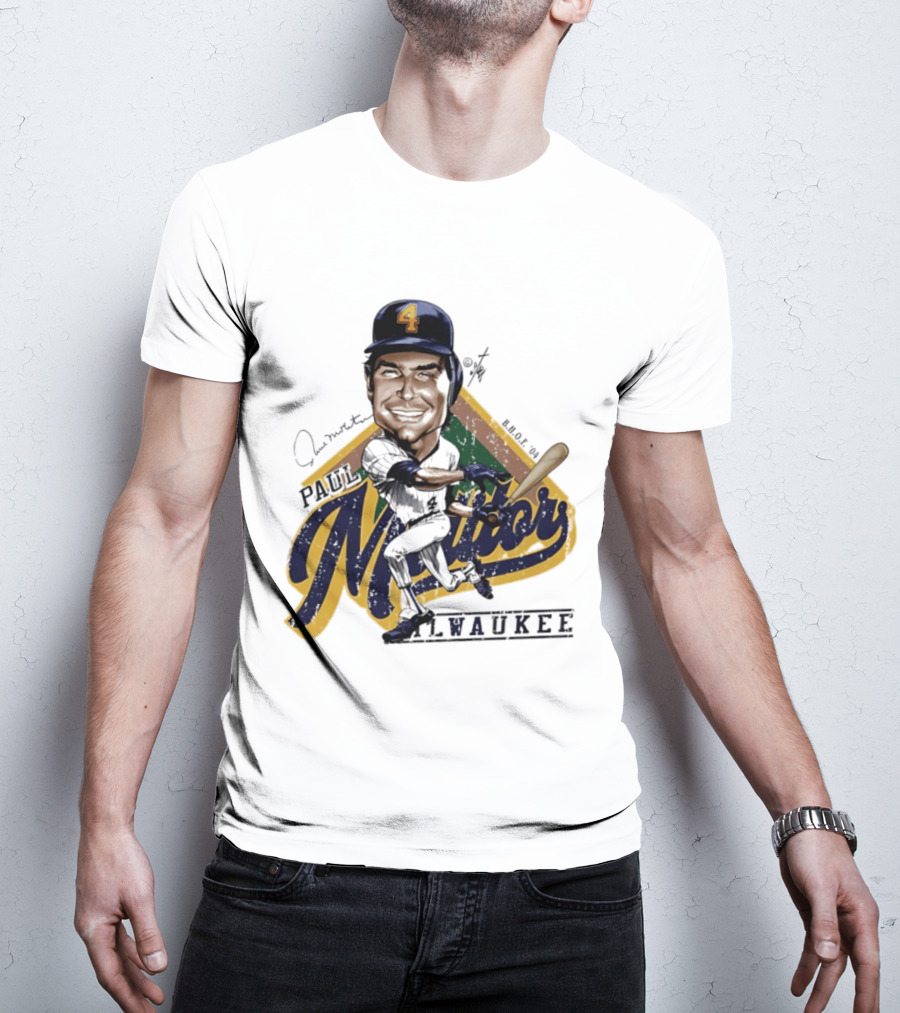 Paul Molitor Milwaukee Brewers Number 4 Bruce Stark Caricature HOF T-Shirt