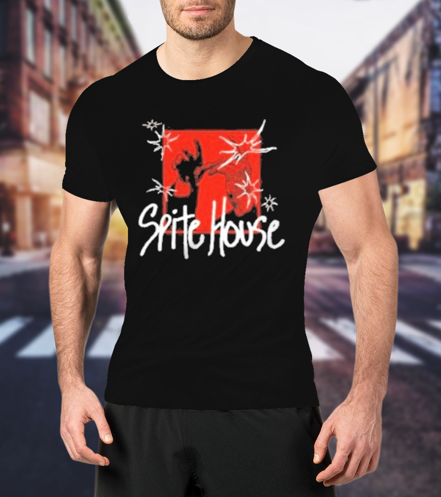 Spite House Red Square Sketch Art With Hands And Starburst T-Shirt