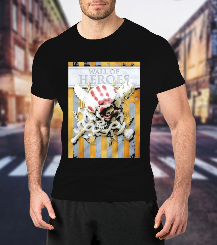 Five Finger Death Punch Wall Of Heroes Skull Chains Barbed Wire American Flag T-Shirt