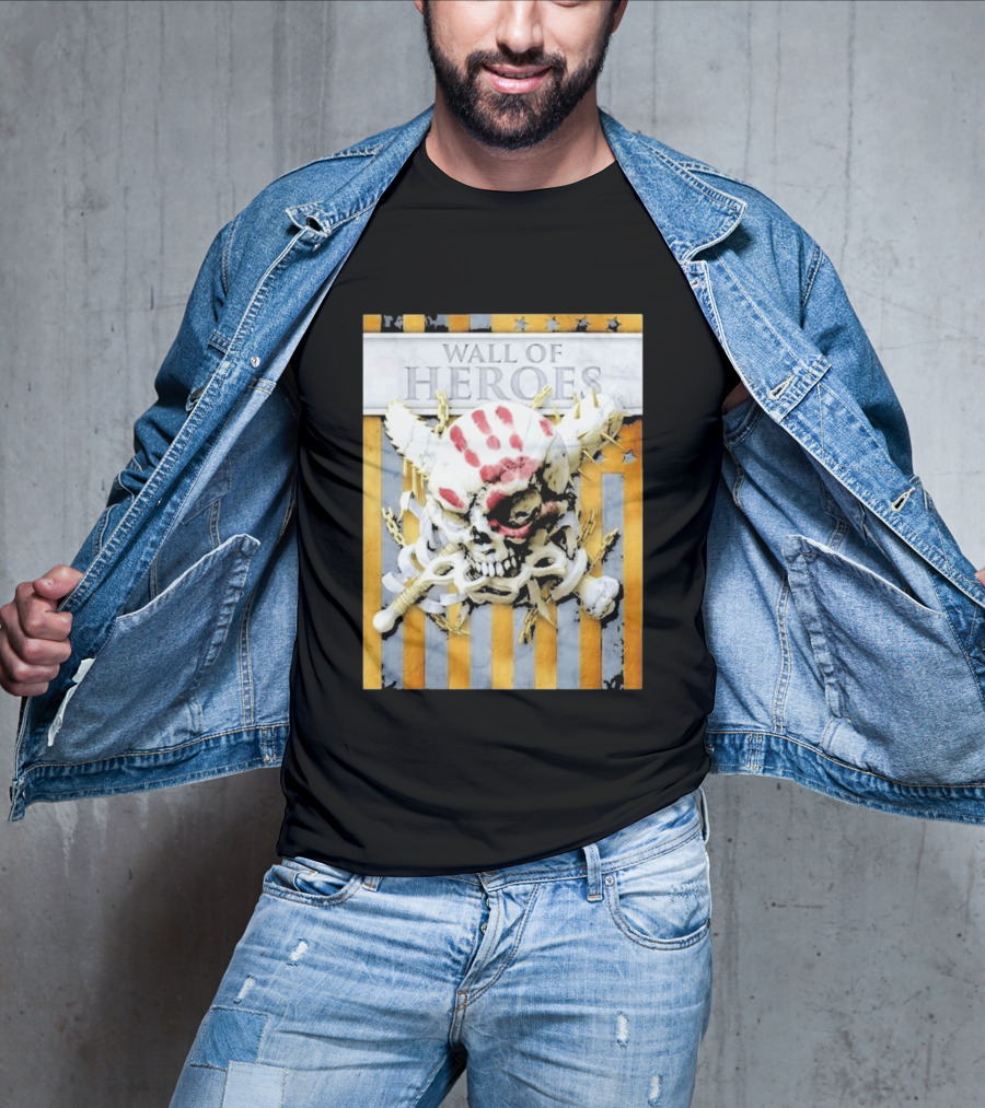 Five Finger Death Punch Wall Of Heroes Skull Chains Barbed Wire American Flag T-Shirt
