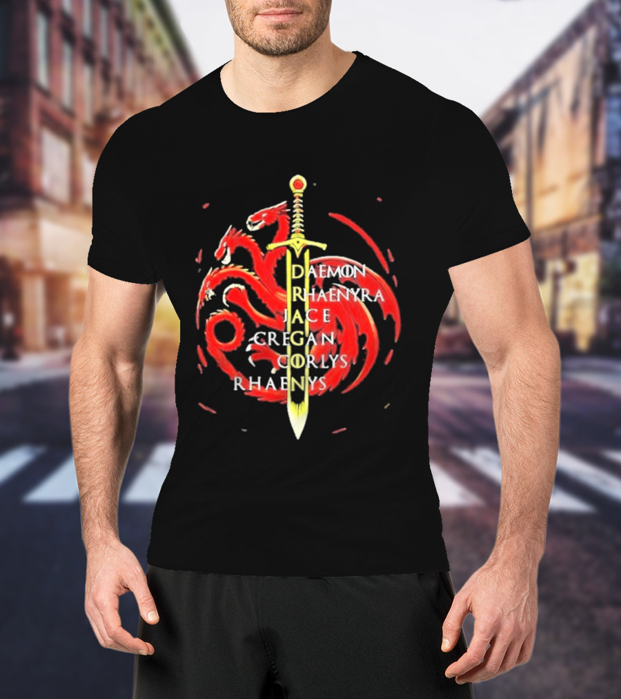 Daemon Rhaenyra Jace Cregan Corlys Rhaenys Dragon Sword Emblem The Reel Rejects T-Shirt