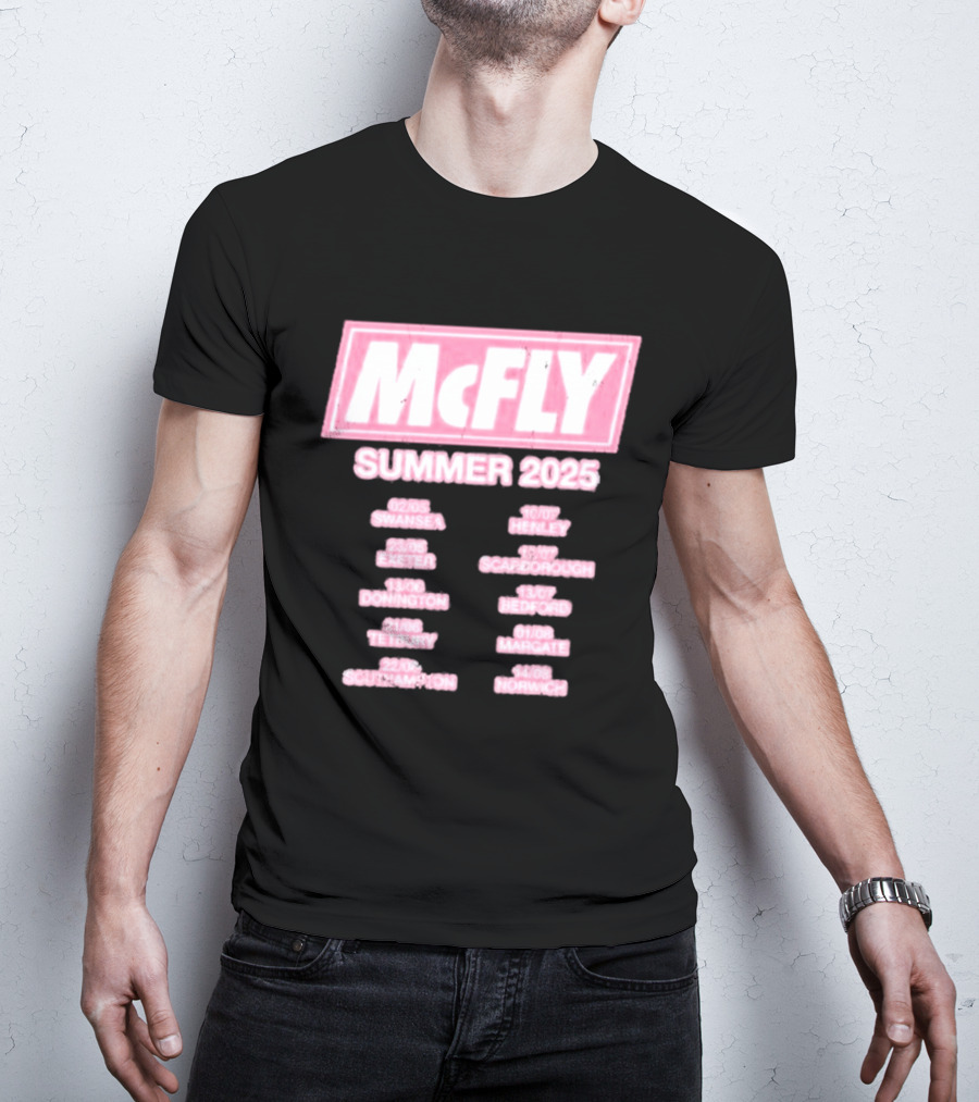 McFly Summer 2025 Tour Dates Swansea Exeter Donington Tetbury Southampton Henley Scarborough Bedford Margate Norwich T-Shirt