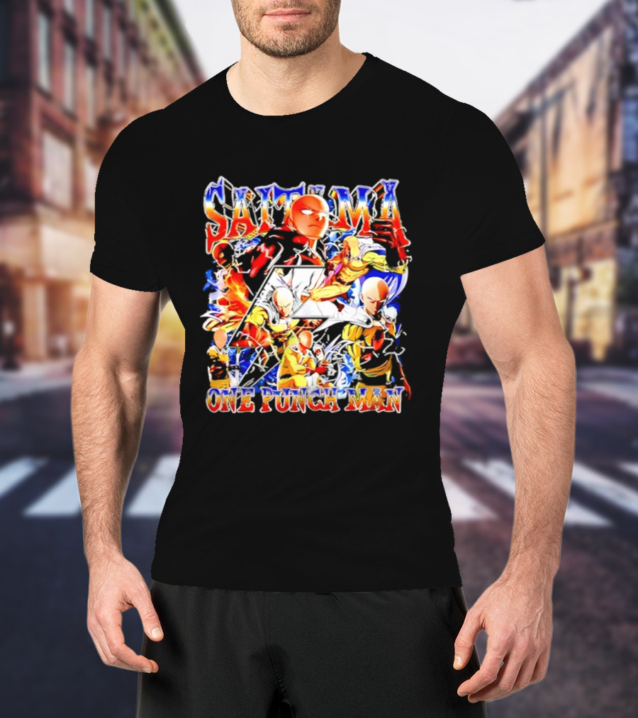 Saitama One Punch Man Anime Manga Superhero Action Pose Compilation T-Shirt