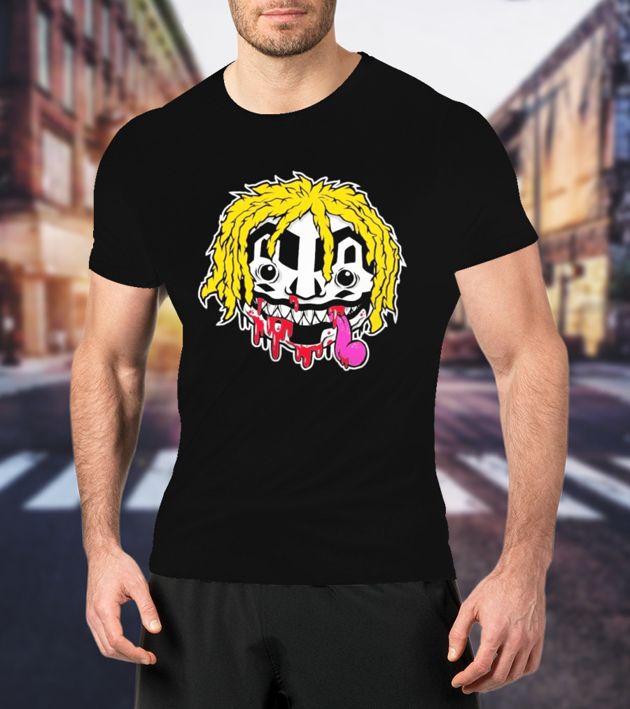 Ouija Macc Iveka Glob Dripping Smiley Face Yellow Hair Pink Tongue T-Shirt