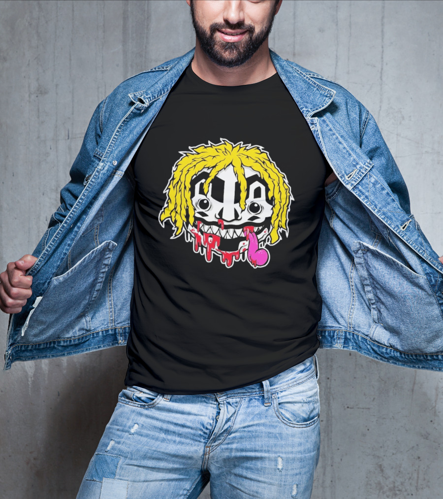 Ouija Macc Iveka Glob Dripping Smiley Face Yellow Hair Pink Tongue T-Shirt