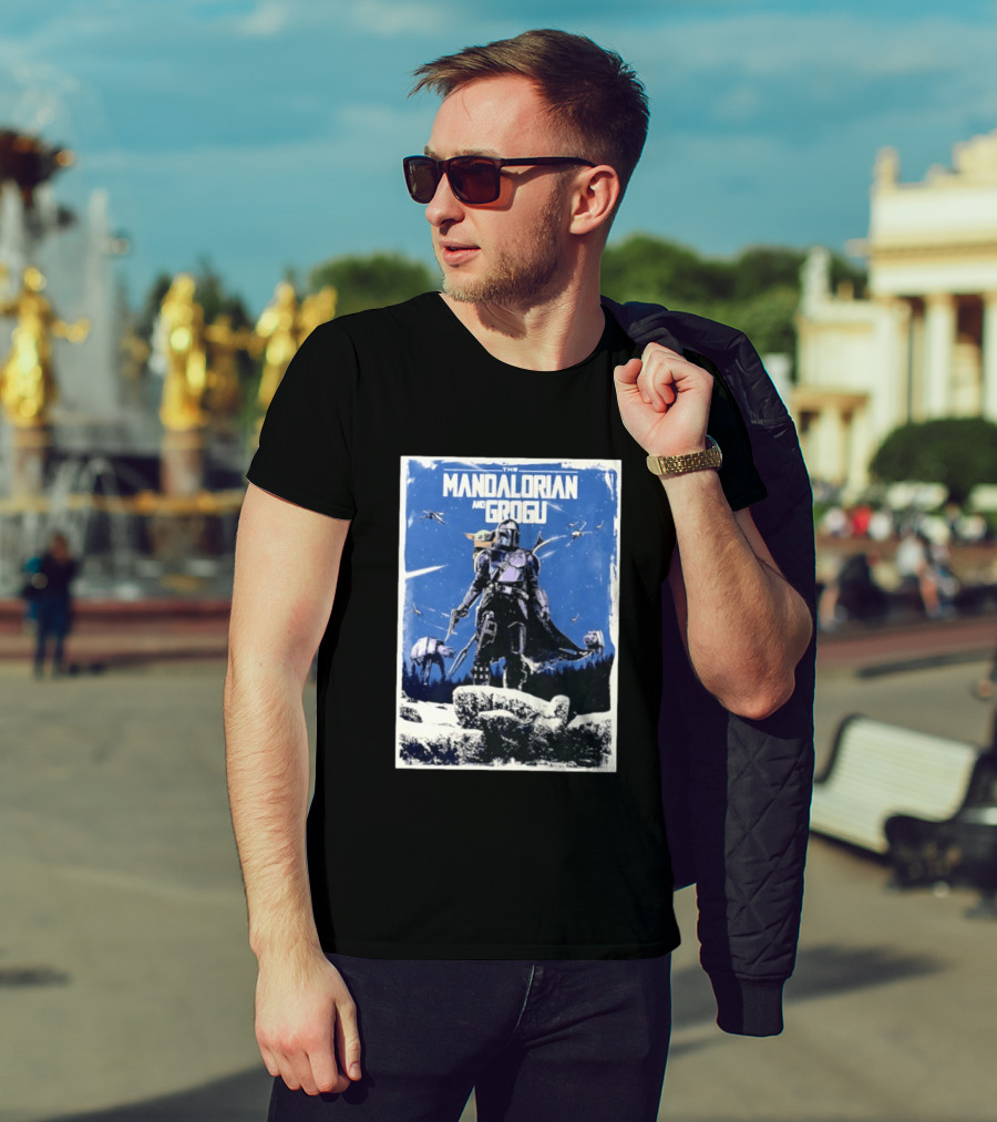 The Mandalorian And Grogu Star Wars Baby Yoda Scene With AT AT And X Wings T-Shirt