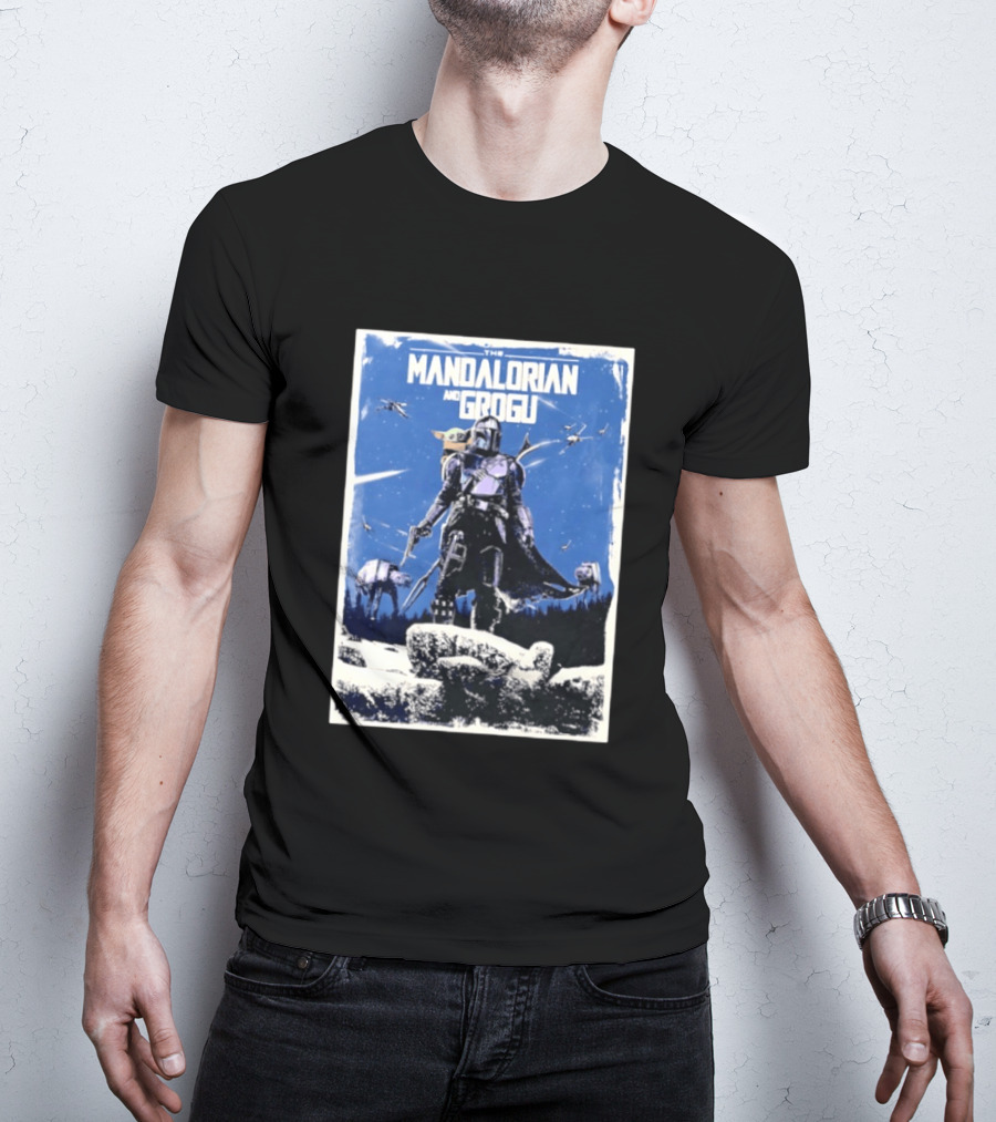 The Mandalorian And Grogu Star Wars Baby Yoda Scene With AT AT And X Wings T-Shirt