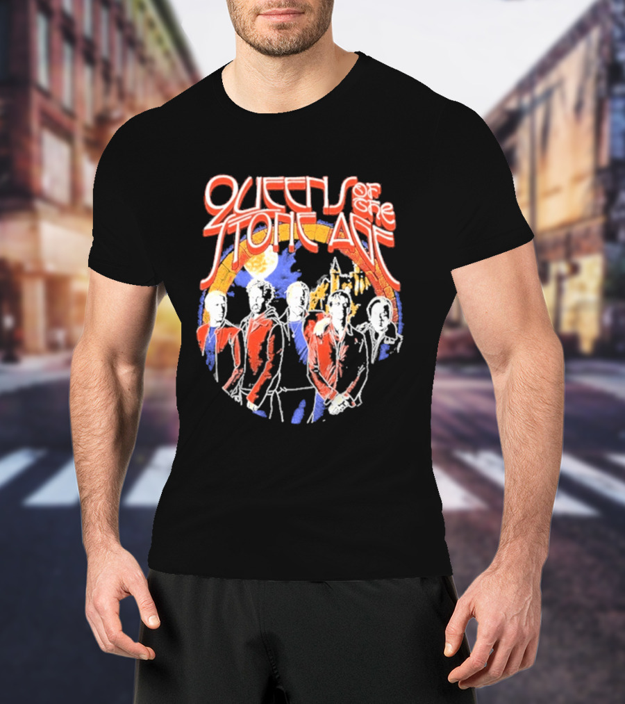 Queens Of The Stone Age Band Silhouette Vintage Rainbow Circle T-Shirt