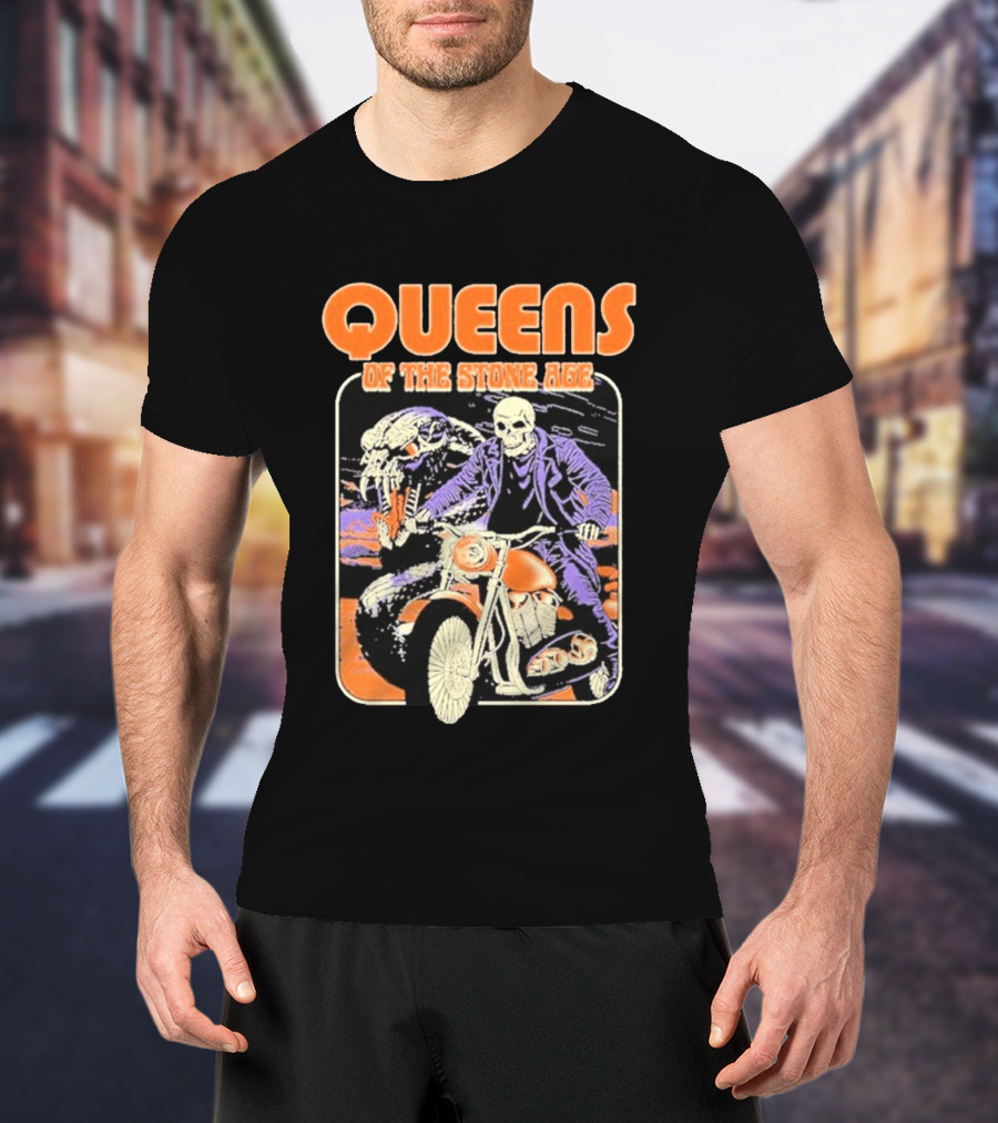 Queens Of The Stone Age Skeleton Rider Snake Motorcycle Adventure T-Shirt