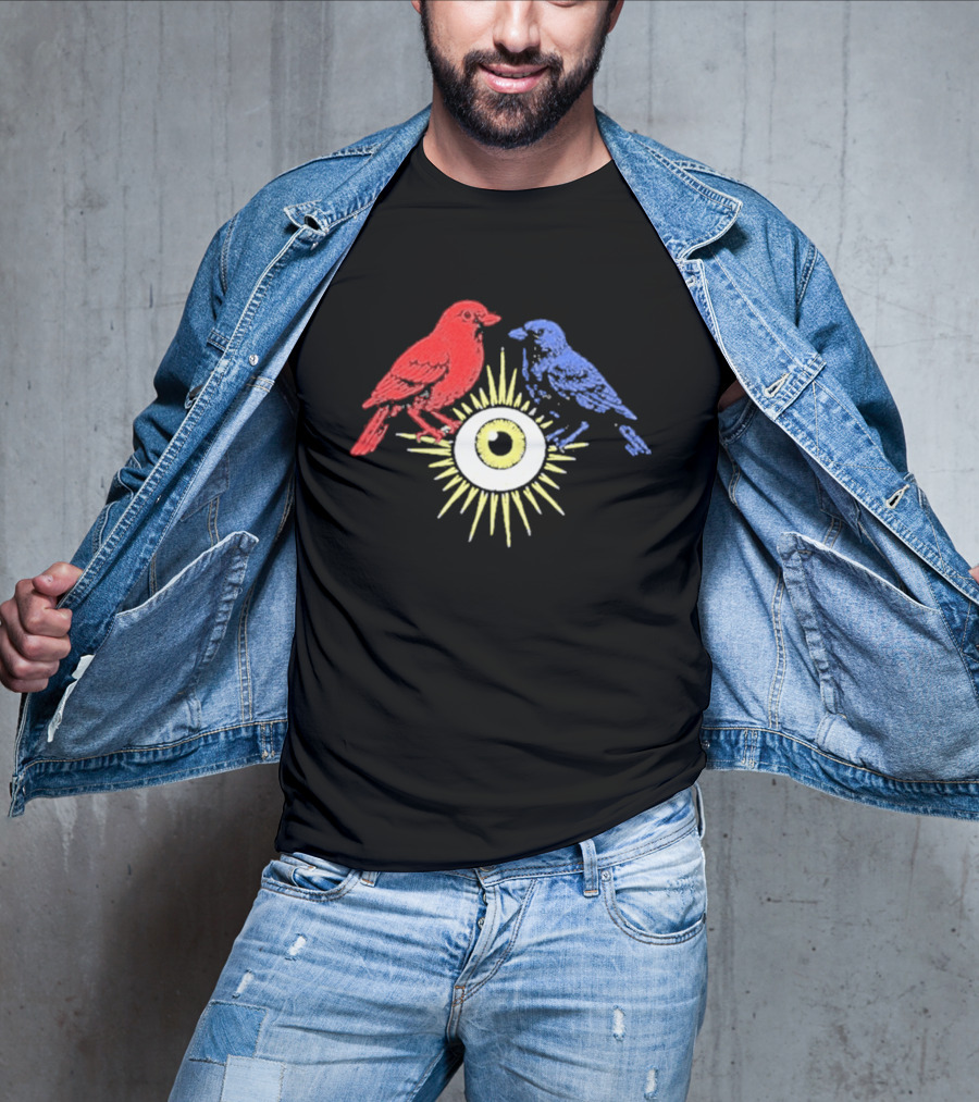 Upchurch Creeker III Red Blue Birds Sun Eye Motif T-Shirt