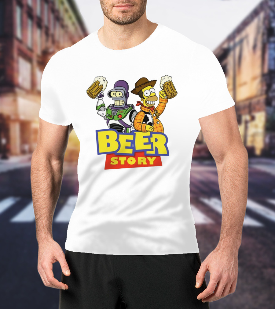 Bender Homer Simpson Beer Story Futurama Buzz Lightyear Woody T-Shirt