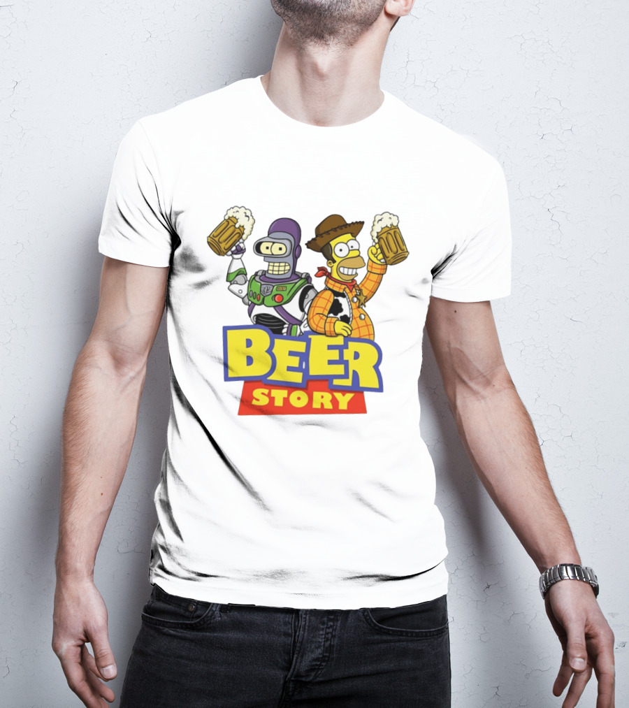 Bender Homer Simpson Beer Story Futurama Buzz Lightyear Woody T-Shirt