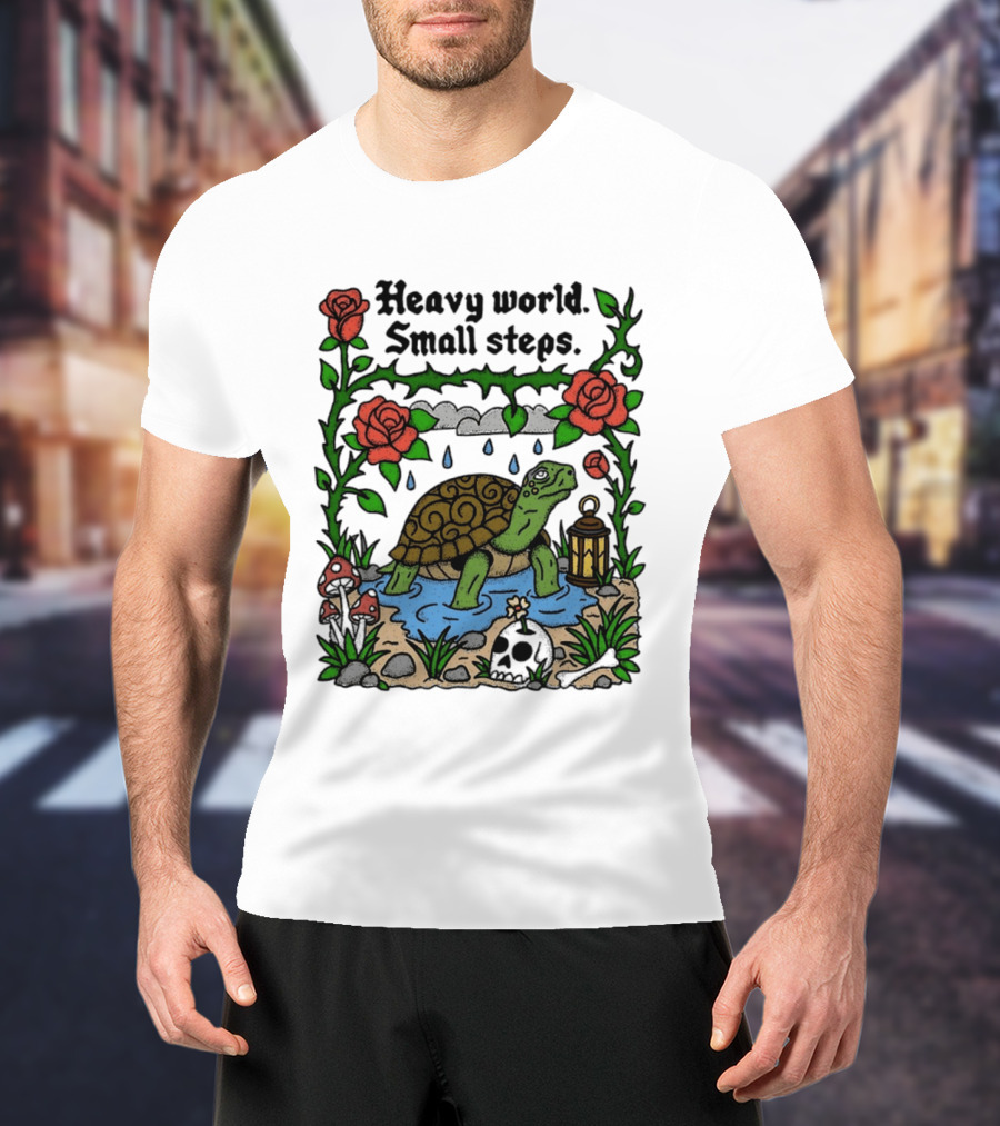 Heavy World Small Steps Turtle Lantern Roses T-Shirt