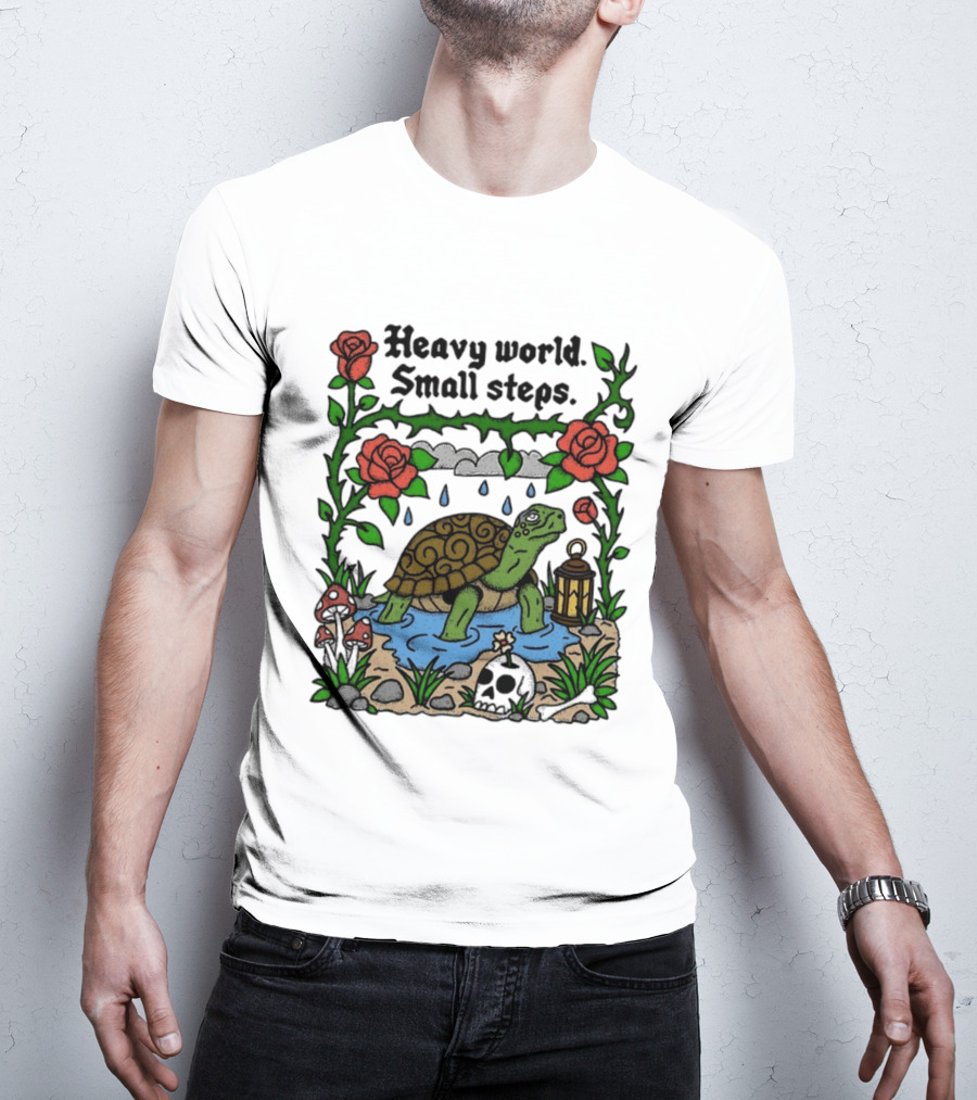 Heavy World Small Steps Turtle Lantern Roses T-Shirt