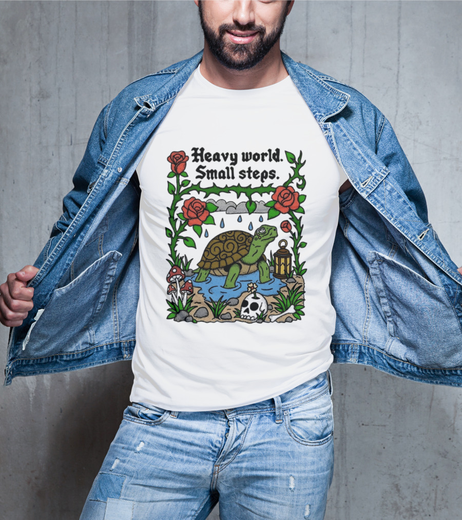 Heavy World Small Steps Turtle Lantern Roses T-Shirt