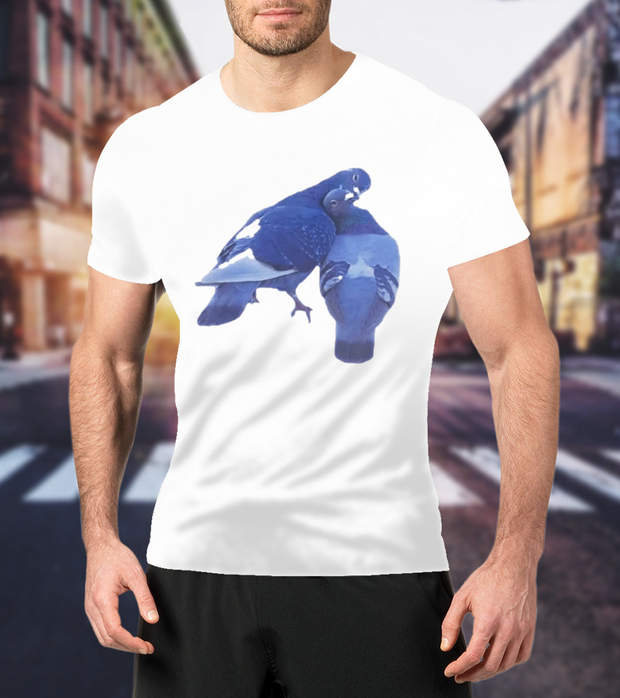 Love Doves Sports Banger Blue Pigeons Embrace T-Shirt
