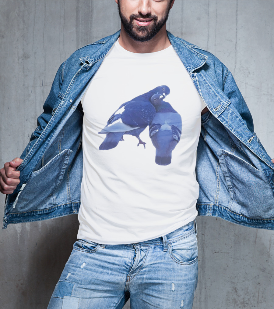 Love Doves Sports Banger Blue Pigeons Embrace T-Shirt