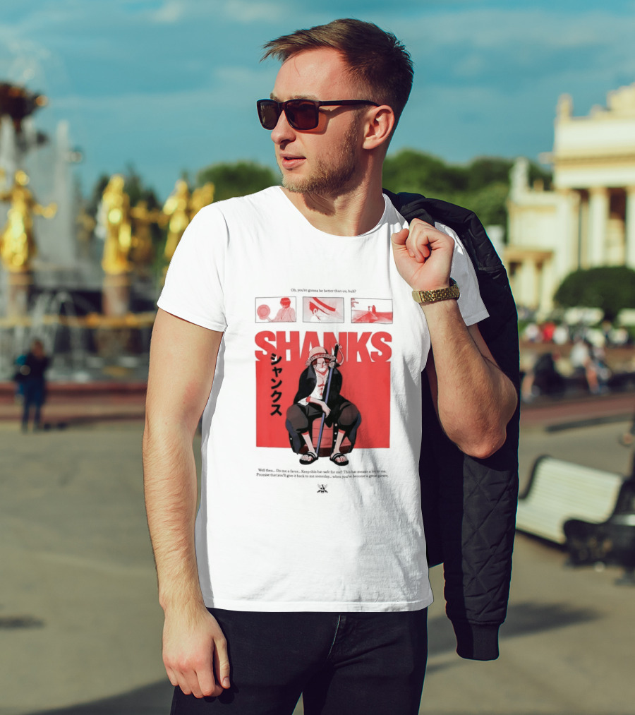 One Piece Shanks Luffy Straw Hat Pirates Manga Panels T-Shirt