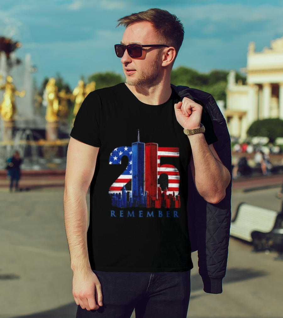 25th Anniversary Remember Twin Towers American Flag T-Shirt