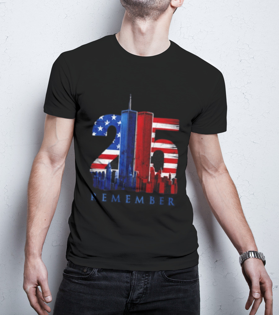 25th Anniversary Remember Twin Towers American Flag T-Shirt