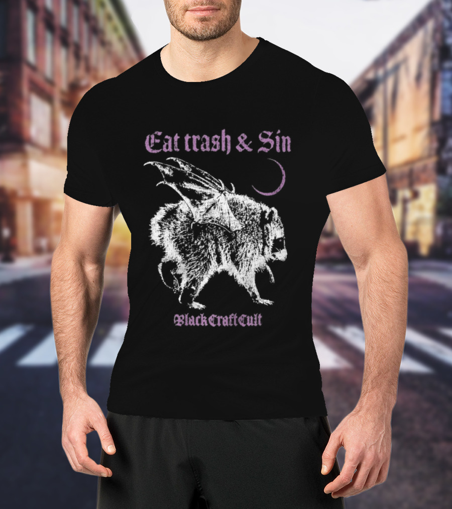 Blackcraftcult Cat Trash And Sin Raccoon Wings Moon T-Shirt
