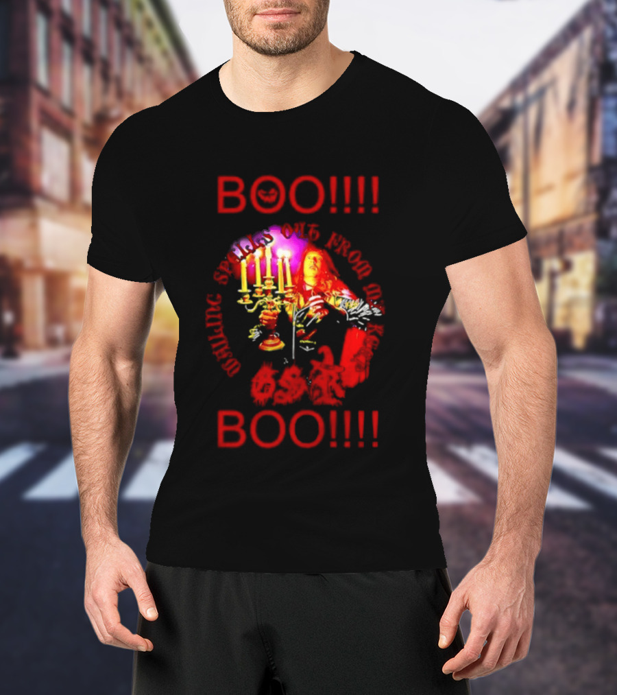 BOO Wailing Spells Out From My Keep Boo Candelabra Portrait Halloween T-Shirt