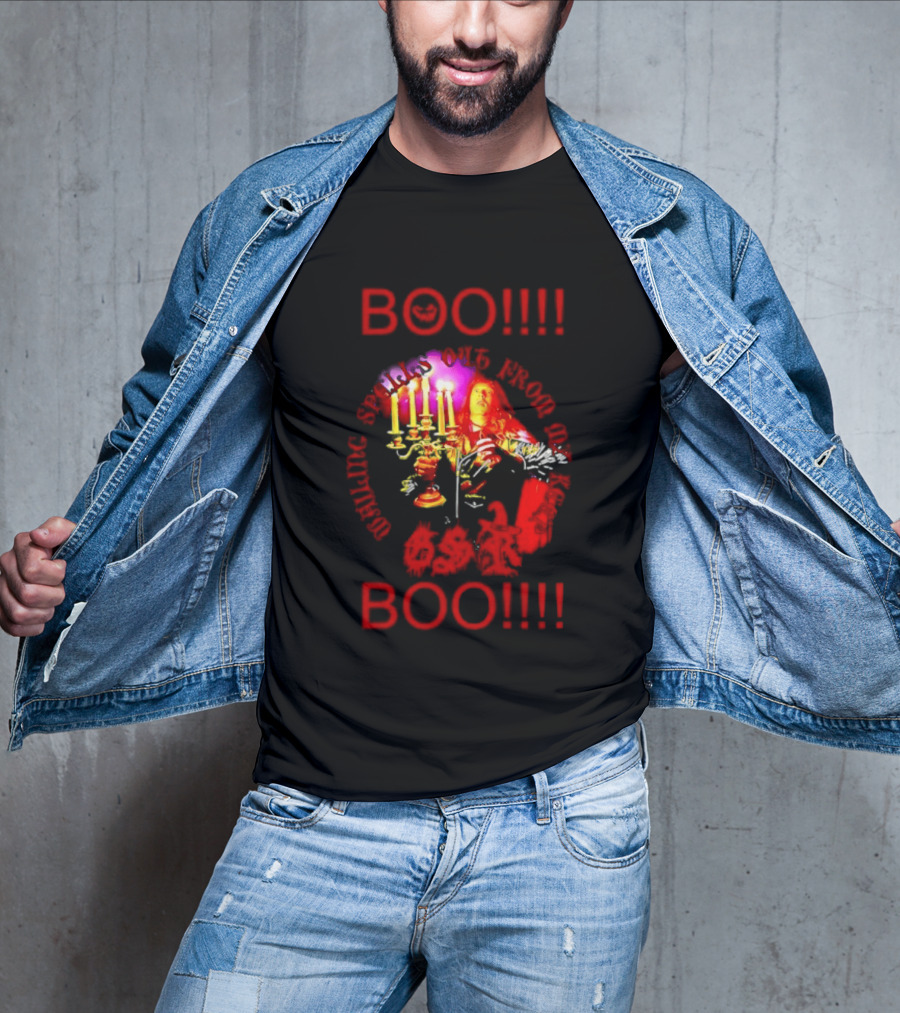 BOO Wailing Spells Out From My Keep Boo Candelabra Portrait Halloween T-Shirt