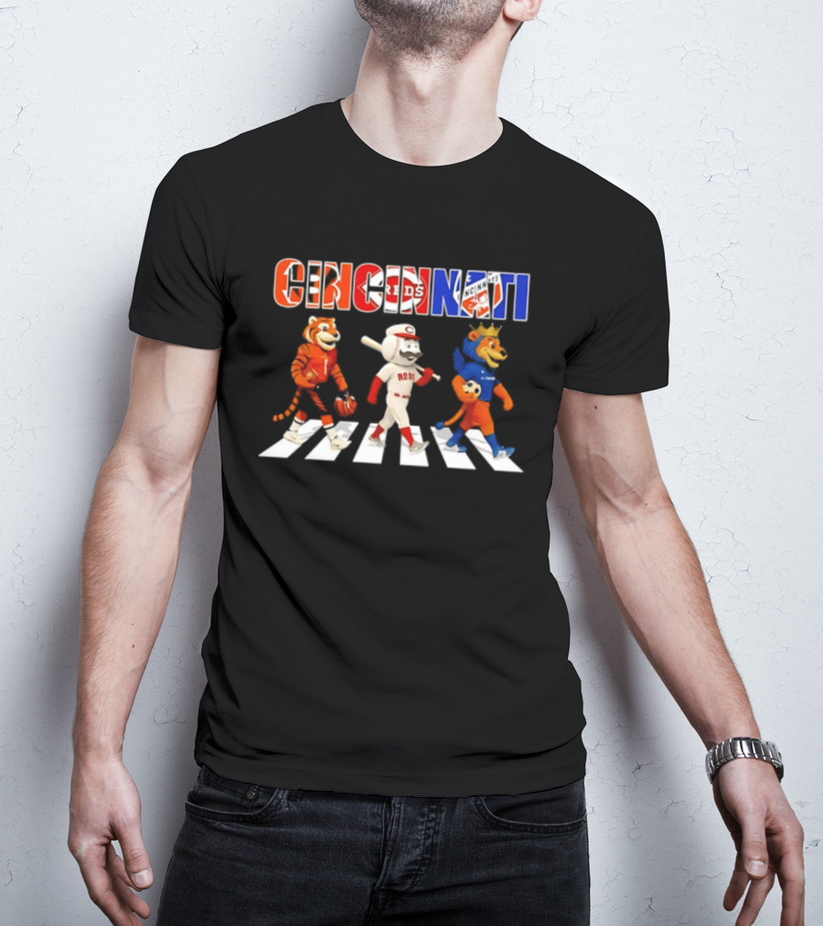 Cincinnati Reds Bengals Lions Mascots Abbey Road 2026 T-Shirt