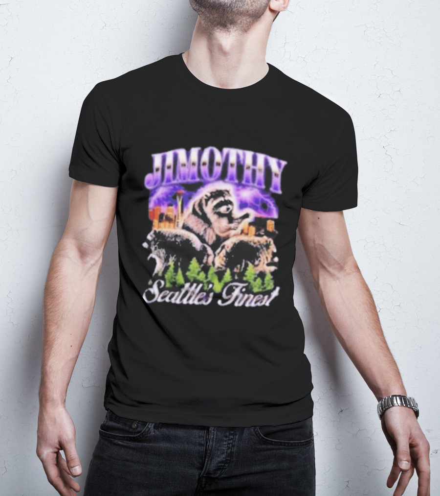 Jimothy Raccoon Seattle Skyline Adventure Forest Scene T-Shirt