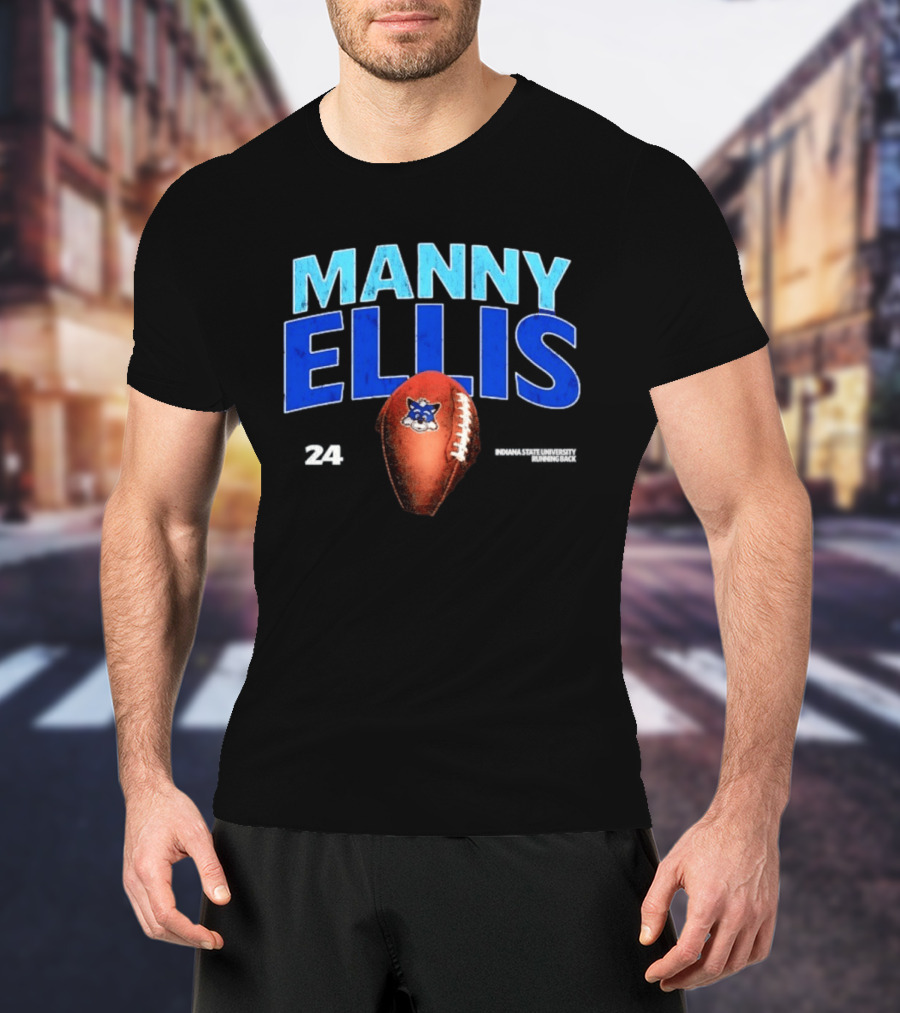 Manny Ellis 24 Indiana State University Running Back Football Sycamores T-Shirt