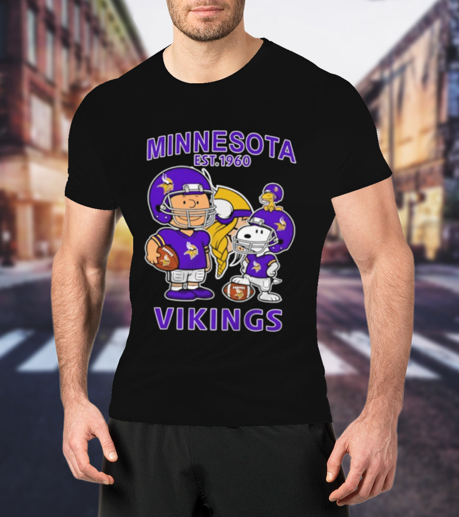 Minnesota Vikings Snoopy Charlie Brown Woodstock Est 1960 Football Team Fan Gear T-Shirt