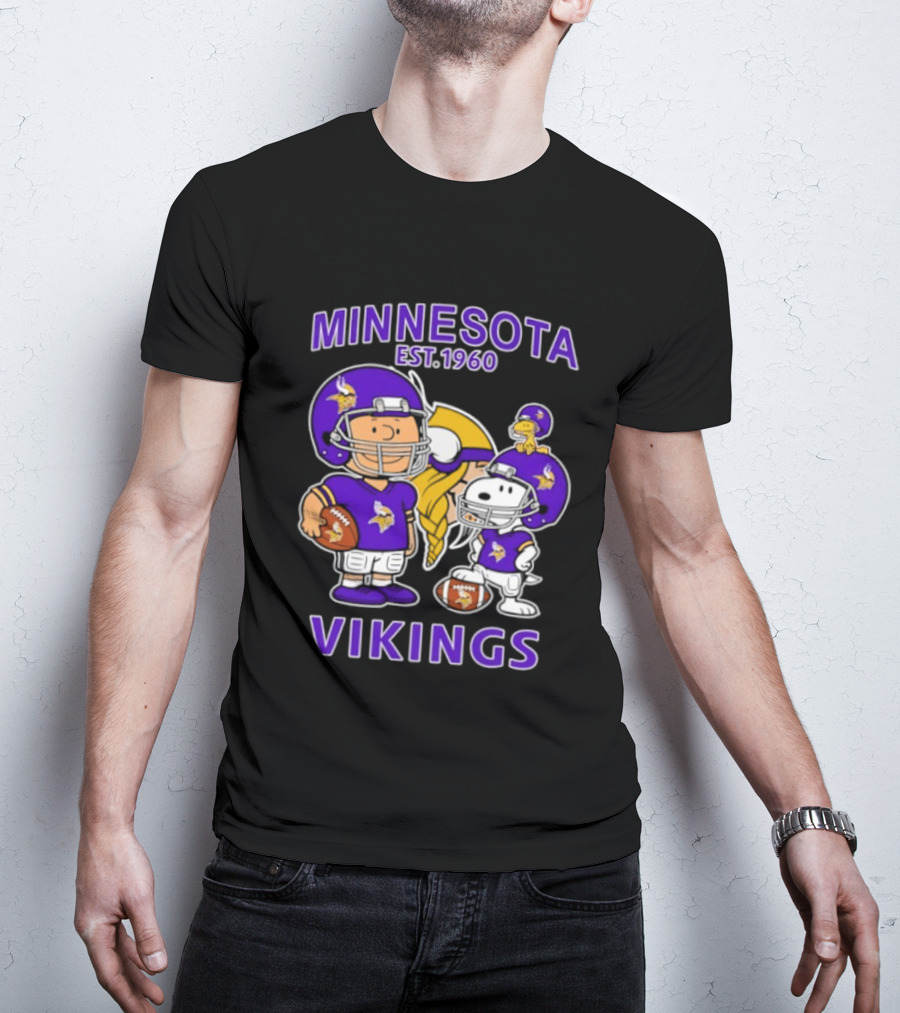 Minnesota Vikings Snoopy Charlie Brown Woodstock Est 1960 Football Team Fan Gear T-Shirt