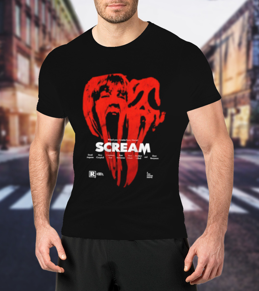 Scream What Is Your Favorite Scary Movie Blood Mask Painting T-Shirt