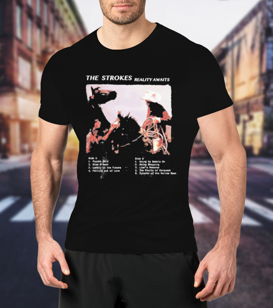 The Strokes Reality Awaits Tracklist Cowboy Imagery Future Nostalgia Space Cowboys T-Shirt