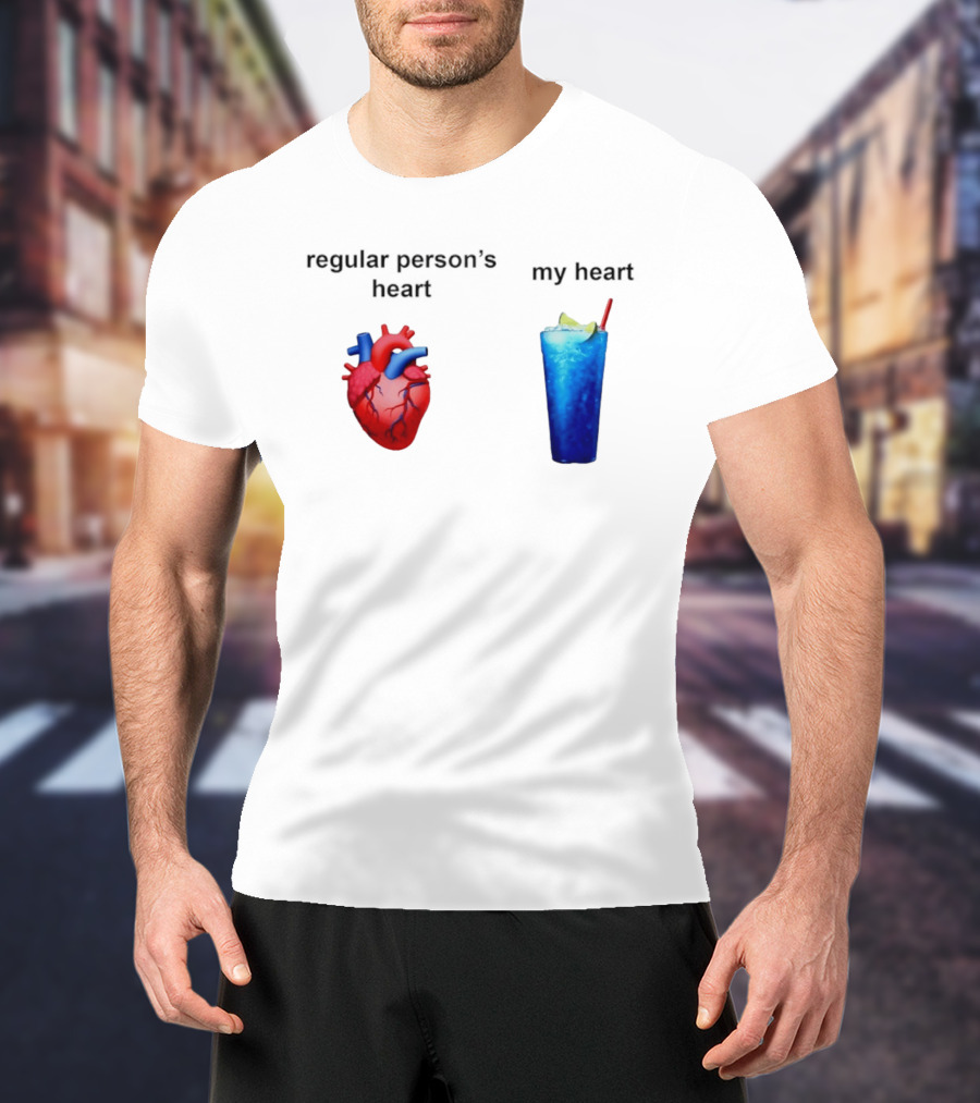 Regular Person's Heart Vs My Heart Blue Drink Emojis T-Shirt