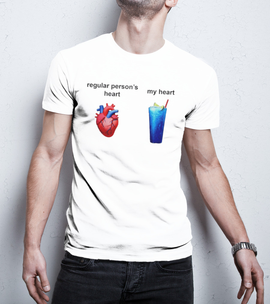 Regular Person's Heart Vs My Heart Blue Drink Emojis T-Shirt